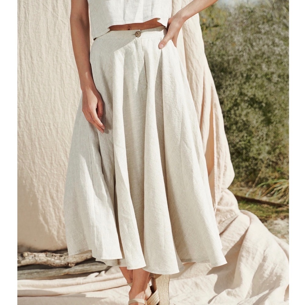 NWT Linen Handmade Studio High Waisted Linen Circle Skirt Midi Lagenlook - 2